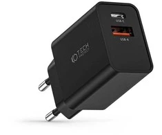 Laidinis įkroviklis 30W PD USB-C + QC3.0 USB Tech-Protect NC30W juodos spalvos