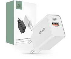Laidinis įkroviklis 30W PD USB-C + QC3.0 USB Tech-Protect NC30W baltos spalvos