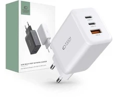 Laidinis įkroviklis 65W 2x USB-C PD + QC3.0 USB Tech-Protect C65W baltos spalvos