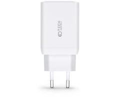 Laidinis įkroviklis 65W 2x USB-C PD + QC3.0 USB Tech-Protect C65W baltos spalvos