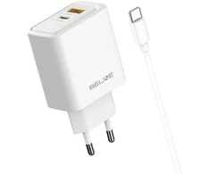 Laidinis įkroviklis Beline 45W USB-A/USB-C + cable USB-C BLN2CW45C baltos spalvos