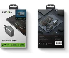 Laidinis įkroviklis Energea Ampcharge GaN45 2xUSB-C PD/PPS/QC3.0 45W pilkas