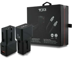 Laidinis įkroviklis TUMI Travel Adapteris 25W USB-C / USB-A + Kabelis USB-C/USB-C juodos spalvos