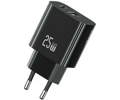 Laidinis įkroviklis USAMS CC315 T65 25W 1xUSB-C 1xUSB-A Fast Charging juodos spalvos
