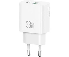 Laidinis įkroviklis USAMS CC317 T65 33W 1xUSB-C 1xUSB-A Fast Charging baltos spalvos