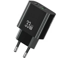 Laidinis įkroviklis USAMS CC317 T65 33W 1xUSB-C 1xUSB-A Fast Charging juodos spalvos