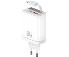 Laidinis įkroviklis USAMS Xiang Series CC296 30W 1xUSB-C 1xUSB-A + USB-C cable baltos spalvos