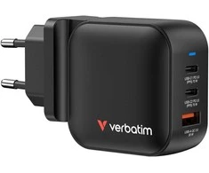 Laidinis įkroviklis Verbatim Mini GaN 70W 2xUSB-C PD/1x USB-A QC juodos spalvos 32229
