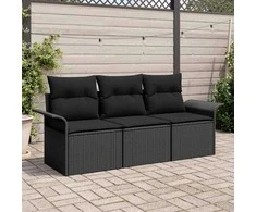 Lauko baldų komplektas Sodo Sofų Rinkinys su pagalve 3 pcs Juoda Poli ratanas