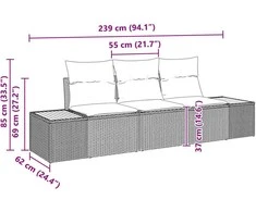 Lauko baldų komplektas Sodo Sofų Rinkinys su pagalve 3 pcs Juoda poliratanas