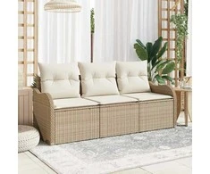 Lauko baldų komplektas Sodo Sofų Rinkinys su saugykla 3 pcs Smėlio Poli ratanas