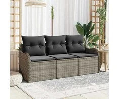 Lauko baldų komplektas Sodo Sofų Rinkinys su saugykla 3 pcs Pilka Poli ratanas