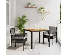 Lauko baldų komplektas Sodo valgomojo komplektas 3 pcs Juoda poliratanas