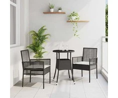 Lauko baldų komplektas Sodo valgomojo komplektas 3 pcs Juoda poliratanas