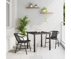 Lauko baldų komplektas Sodo valgomojo komplektas 3 pcs Juoda