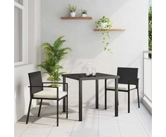 Lauko baldų komplektas Sodo valgomojo komplektas 3 pcs Juoda