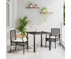 Lauko baldų komplektas Sodo valgomojo komplektas su pagalve 3 pcs Juoda Ratanas