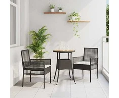 Lauko baldų komplektas Sodo valgomojo komplektas 3 pcs Juoda poliratanas