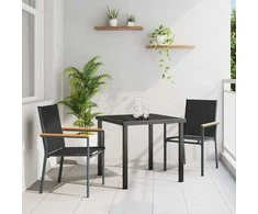 Lauko baldų komplektas Sodo valgomojo komplektas 3 pcs Juoda Miltelinis plienas
