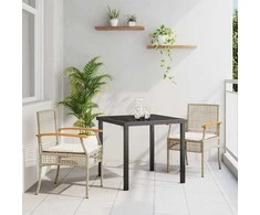 Lauko baldų komplektas Sodo valgomojo komplektas 3 pcs Bežinė ir juoda Ratanas
