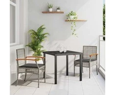 Lauko baldų komplektas Sodo valgomojo komplektas 3 pcs Pilka ir juoda Ratanas