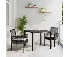 Lauko baldų komplektas Sodo valgomojo komplektas 3 pcs Juoda poliratanas