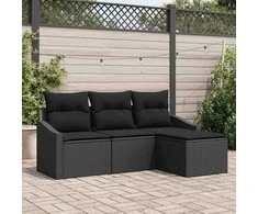 Lauko baldų komplektas Sofos komplektas su pagalve 4 pcs Juoda poliratanas