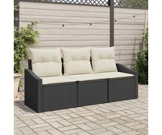 Lauko baldų komplektas Sofos komplektas su pagalve 3 pcs Juoda poliratanas