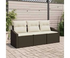 Lauko baldų komplektas Sofos komplektas su pagalve 3 pcs Ruda poliratanas