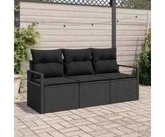 Lauko baldų komplektas Sofos komplektas 3 pcs Juoda poliratanas