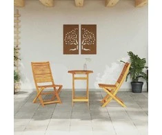 Lauko baldų komplektas Sulankstomas bistro rinkinys 3 pcs Ruda Kietos akacijos mediena