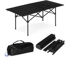 Lauko baldų komplektas Sulankstomas kempingo stalas 120×55 cm su nešiojimo krepšiu, juodas, MultiGarden
