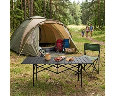 Lauko baldų komplektas Sulankstomas kempingo stalas 120×55 cm su nešiojimo krepšiu, juodas, MultiGarden