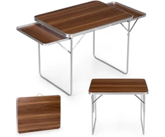 Lauko baldų komplektas Sulankstomas stovyklavimo stalas 120×60 cm, lagamino tipo su 2 lentynomis, rudas, MultiGarden