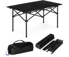 Lauko baldų komplektas Sulankstomas stovyklavimo stalas 95×55 cm su nešiojimo krepšiu, juodas, MultiGarden