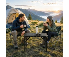 Lauko baldų komplektas Turistinis kempingo stalas 60×40 cm, sulankstomas į lagaminą, juodas, MultiGarden