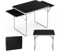 Lauko baldų komplektas Turistinis stalas 120×60 cm, sulankstomas į lagaminą, 2 lentynos, juodas MultiGarden