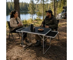 Lauko baldų komplektas Turistinis stalas 120×60 cm, sulankstomas į lagaminą, 2 lentynos, juodas MultiGarden