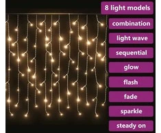 LED girlianda varvekliai, 10m, 400 šiltų baltų LED, 8 funkcijos