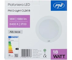 LED lubinis šviestuvas PNI D-Light CL2418 18W, apvalus 21,7 cm, 6400K, 230V, 1980 lm, šaltai balta spalva