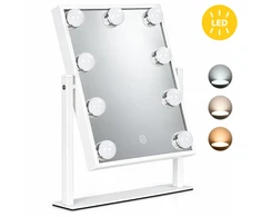 LED makiažo veidrodis 25×30 cm kosmetinis su apšvietimu 3 spalvų 9 lemputės ModernHome
