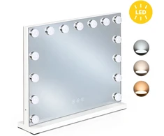 LED makiažo veidrodis 57×46 cm kosmetinis su apšvietimu 3 spalvos ryškumo reguliavimas 15 lempučių ModernHome