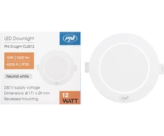 LED prožektorius PNI D-Light CL2512 12W, įleidžiamas, apvalus 17 cm, 4200K, 230V maitinimo šaltinis, 1320 lm, neutrali balta spalva