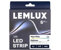 Lemlux LED juosta, 5m ritė, 12Vdc, 9W/m, COB 480LED/m, 900lm, šiltai balta 2700K, IP65, 180°