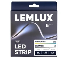 Lemlux LED juosta, 5m ritė, 24Vdc, 11W/m, COB 480LED/m, 140lm/W, 1450lm, šiltai balta 3000K, IP20, 180°