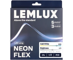 Lemlux LED juosta, 5m ritė, 24Vdc, 11W/m, COB 480LED/m, 1200lm, šaltai balta 6000K, IP20, 180°