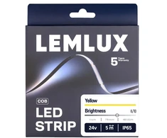 Lemlux LED juosta, 5m ritė, 24Vdc, 11W/m, COB 480LED/m, geltona, IP65 hermetiška, 180°