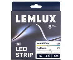 Lemlux LED juosta, 5m ritė, 48Vdc, 11W/m, COB 480LED/m, 1200lm, neutraliai balta 4000K, IP20, 180°