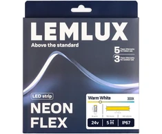 Lemlux NEON FLEX LED juosta 24Vdc, 8W/m, 140LED/m, 3000K, 4x10mm, 5m ritė, IP67