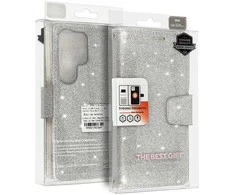 Liavec Glitter Magsafe Book dėklas skirtas Samsung Galaxy S24 Plus sidabro spalvos